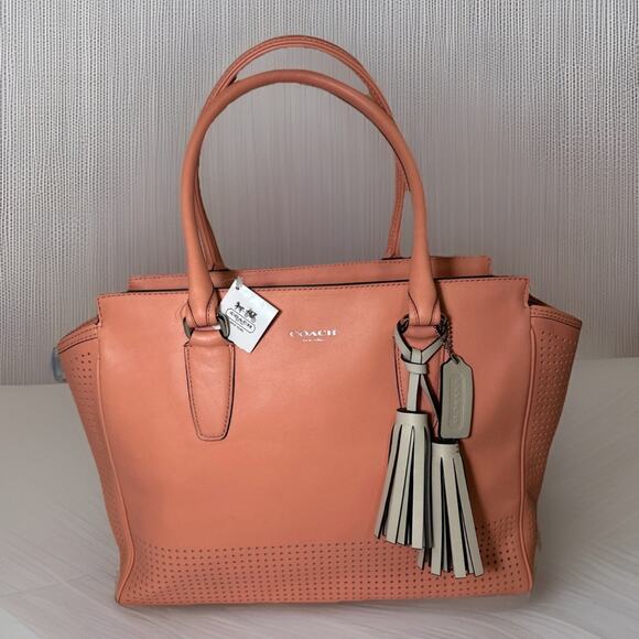 NWT Coach Legacy Perforated Leather Medium Candace Carryall 22390 Coral/Lt Sand - Picture 3 of 14